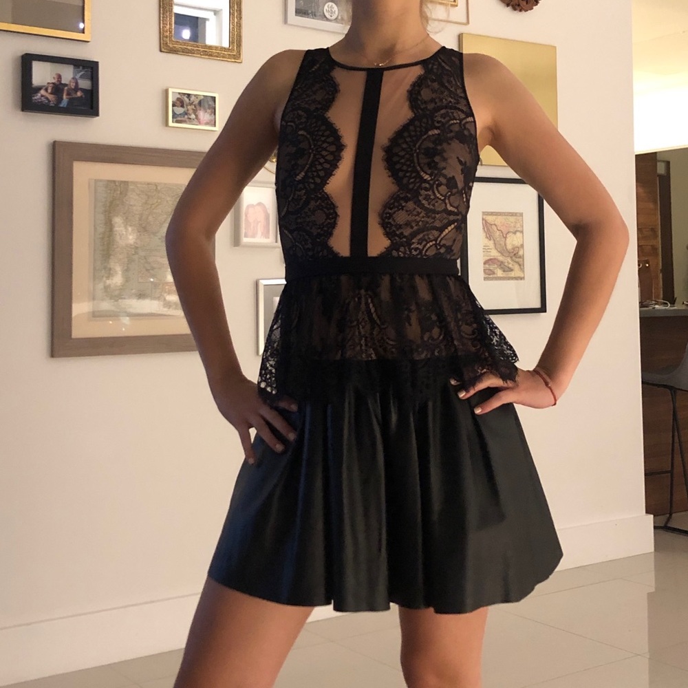 BCBG black lace and leather dress